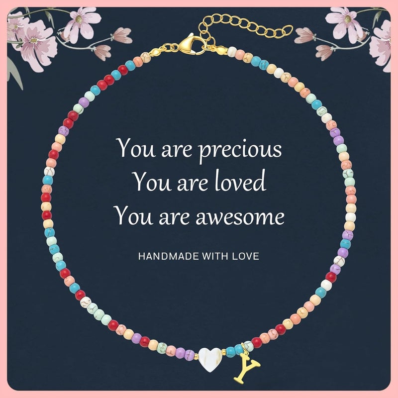 JUNYANGY Colorful Beaded love Initial Necklaces Gifts for Girls teens Kids Gifts Personalized Birthday Gifts gifts for grandkids Necklace for Girl Jewelry - Image 1